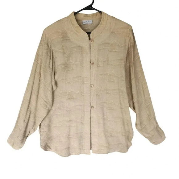 IC Collection Top Cream Long Sleeve Front Button Mock Neck For Women - Picture 1 of 9